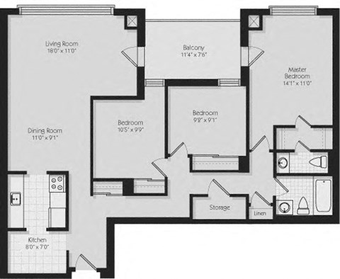 190 CityView Apartments 3 bedroom, 2 bathroom floor plan variation C in Brampton, O